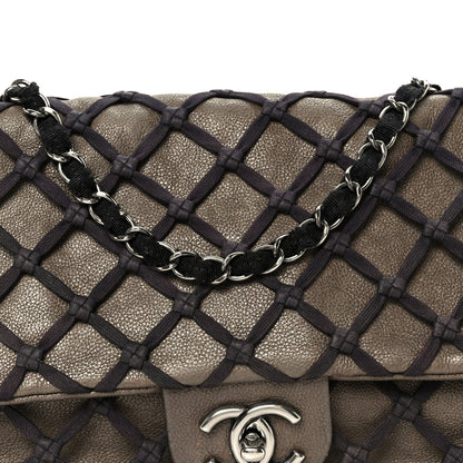 Chanel Calfskin Jumbo Canebiers Net Flap Brown 9 of 13