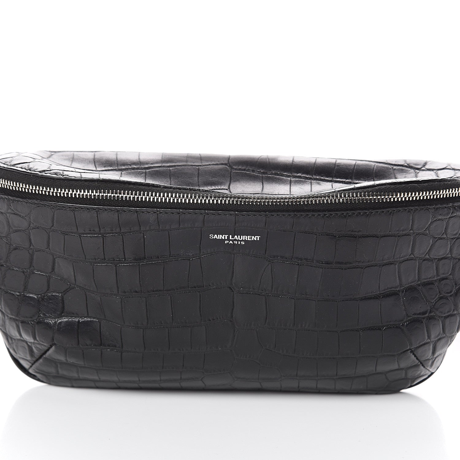 Saint Laurent Calfskin Crocodile Embossed Monogram Belt Bag Black 6 of 8