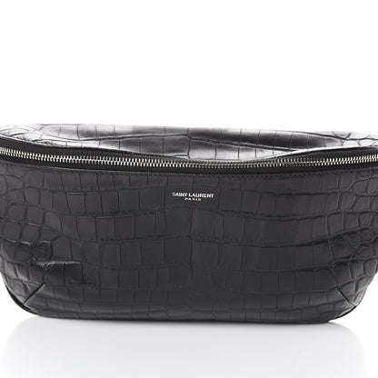 Saint Laurent Calfskin Crocodile Embossed Monogram Belt Bag Black 6 of 8