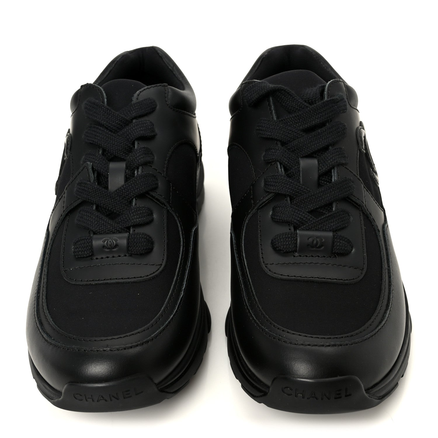 Chanel Lambskin Fabric CC Sneakers 39 Black 3 of 10