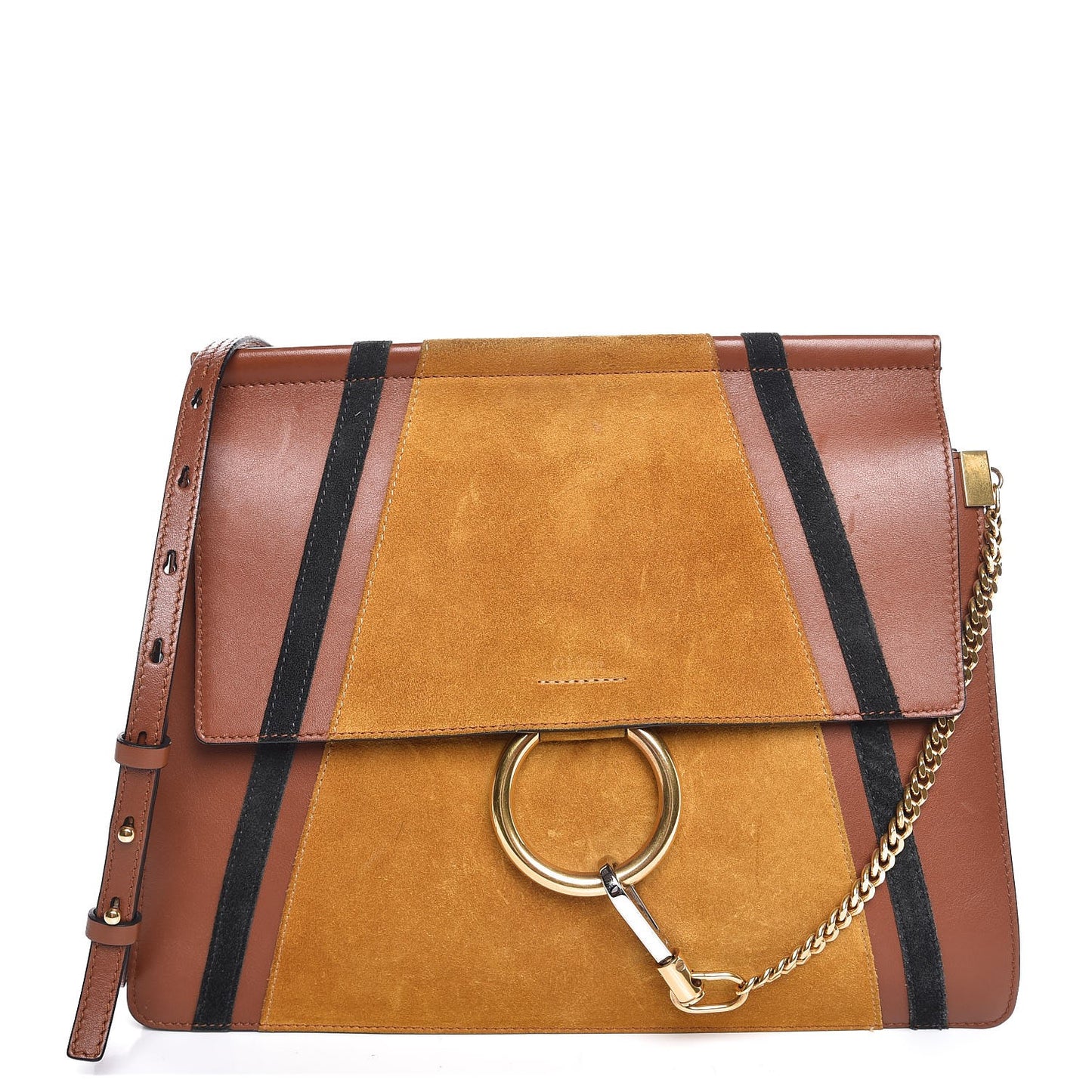 Suede Calfskin Patchwork Medium Faye Shoulder Bag Tobacco