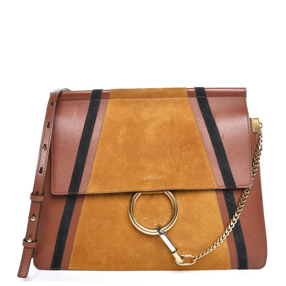 Chloe Suede Calfskin Patchwork Medium Faye Shoulder Bag Tobacco 1 of 8