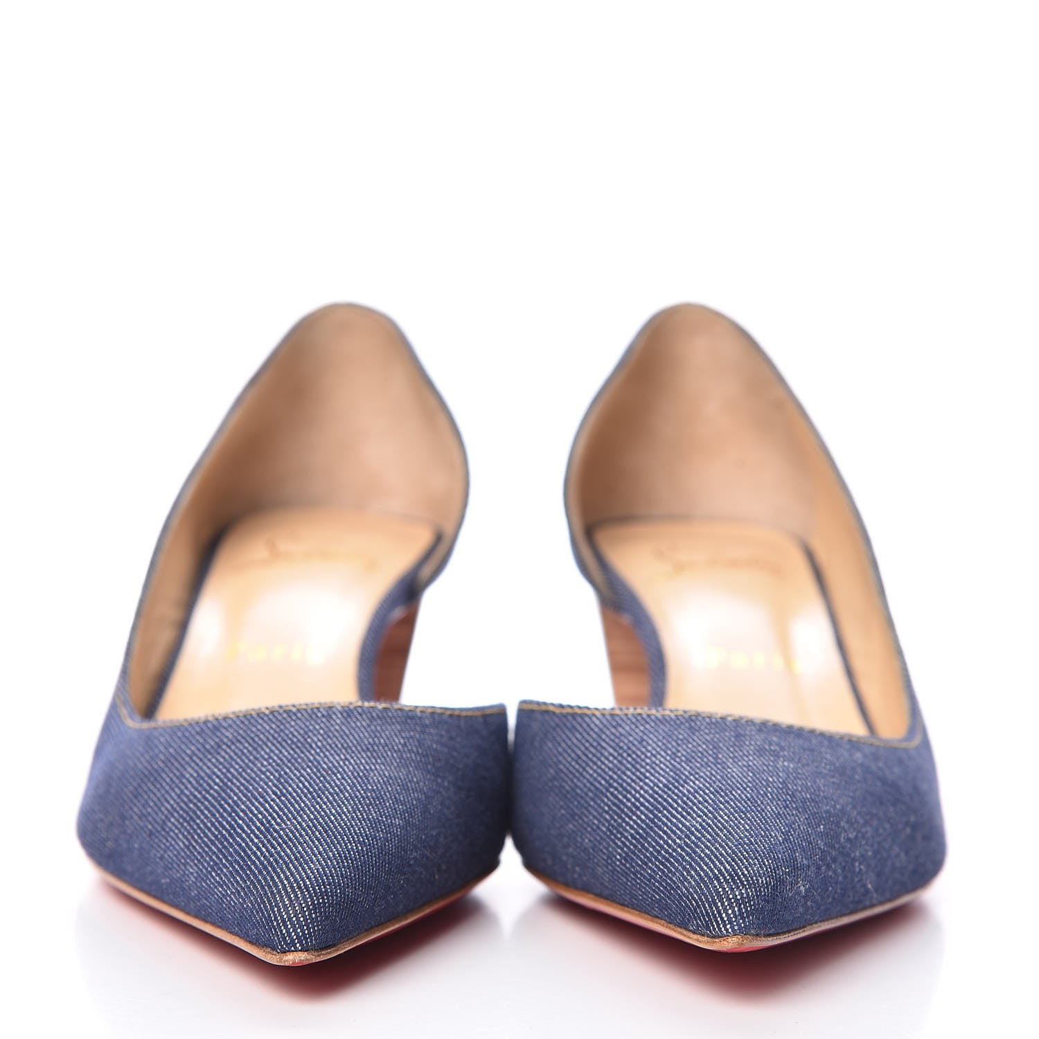 Christian Louboutin Denim Cuoio Karera 45 Pumps 38.5 Blue Beige Lucido 2 of 8