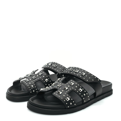 Hermes Calfskin Medor Studded Womens Chypre Sandals 39.5 Black 3 of 8