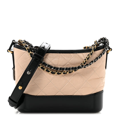 Chanel Aged Calfskin Quilted Small Gabrielle Hobo Beige Black 1 of 11