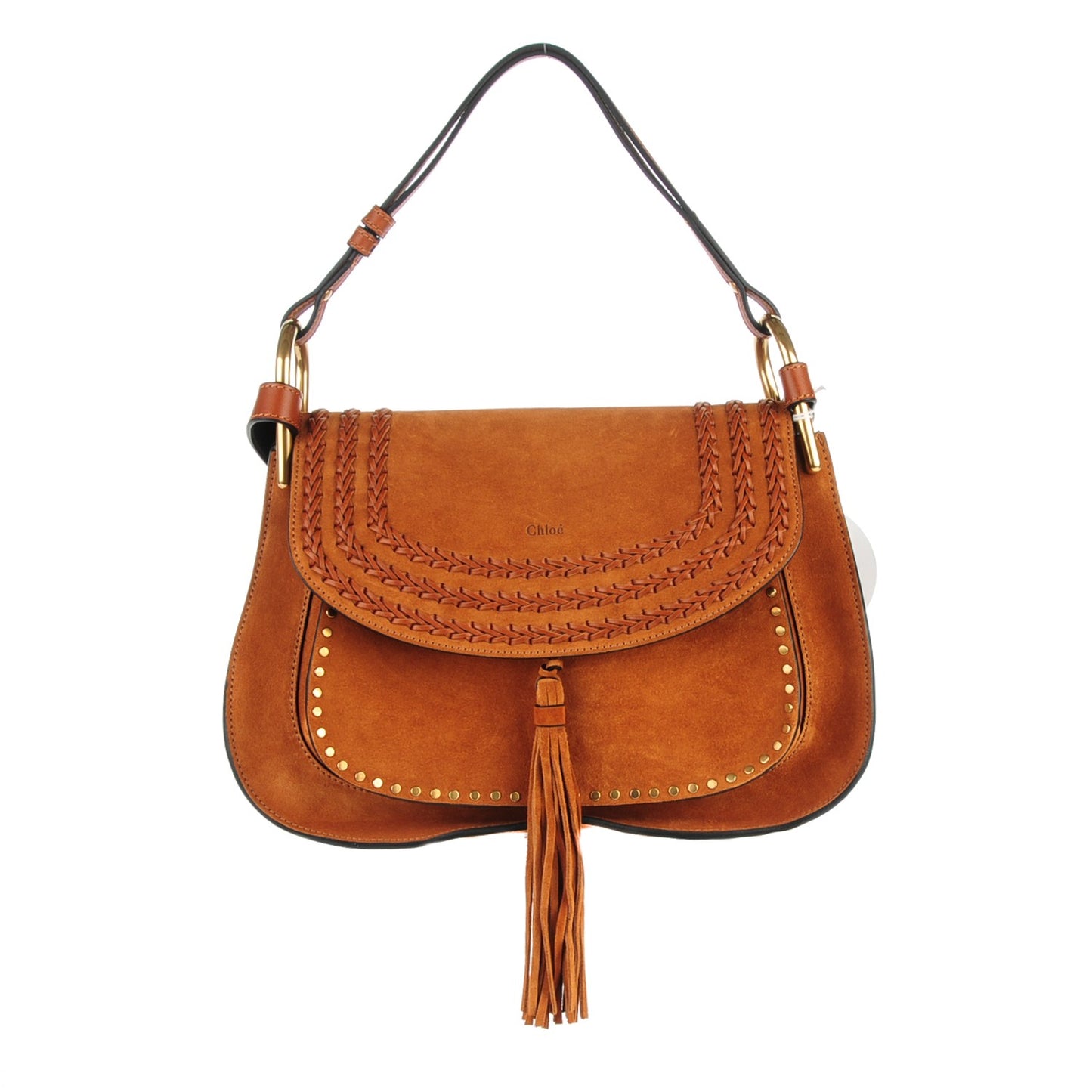 Suede Braided Medium Hudson Double Carry Shoulder Bag Caramel