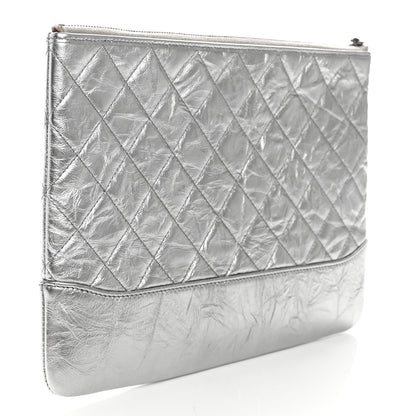 Chanel Metallic Crumpled Calfskin Quilted Medium Gabrielle Cosmetic Case Silver 3 of 9