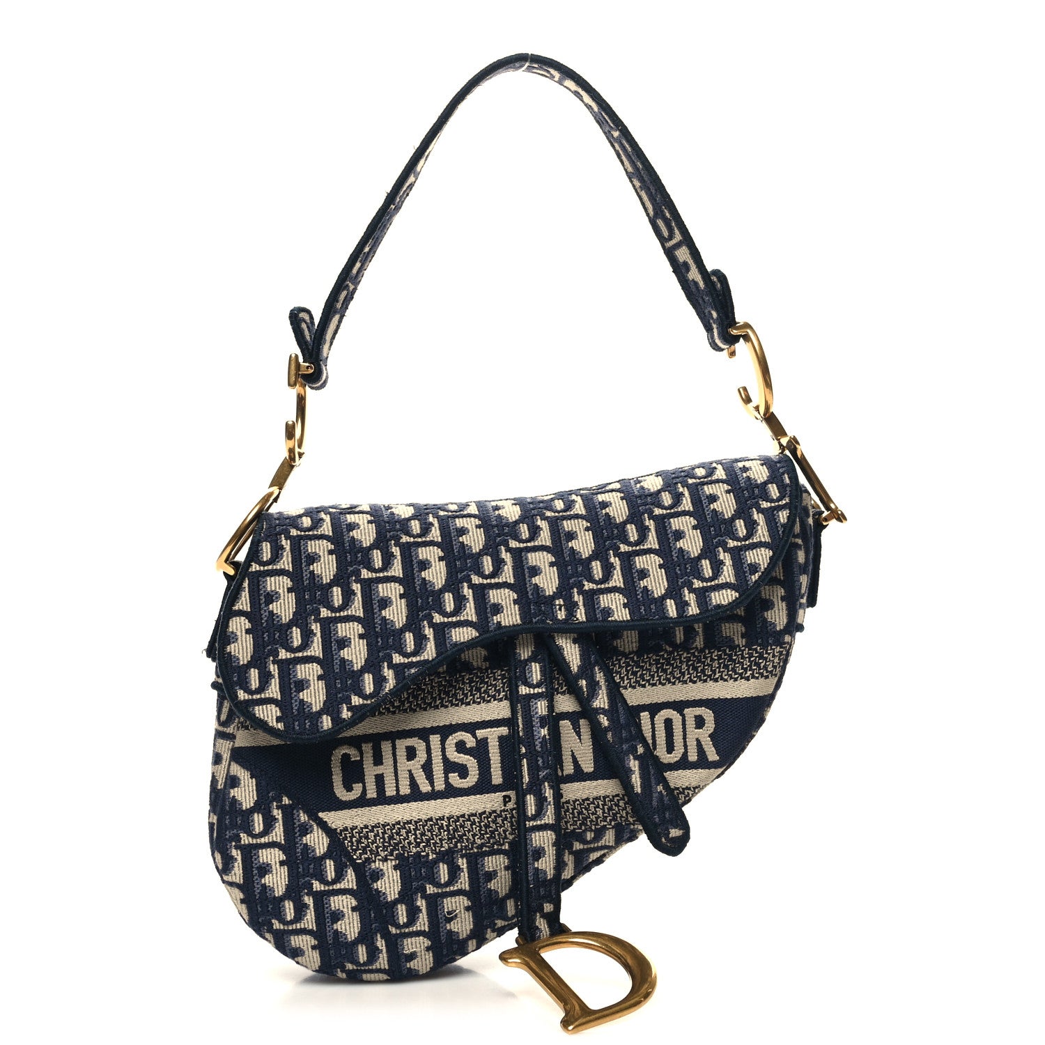 Christian Dior Oblique Embroidered Saddle Bag Blue 1 of 12