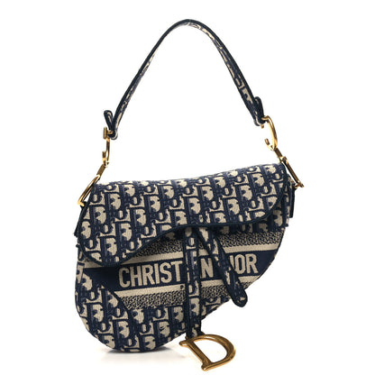 Christian Dior Oblique Embroidered Saddle Bag Blue 1 of 12