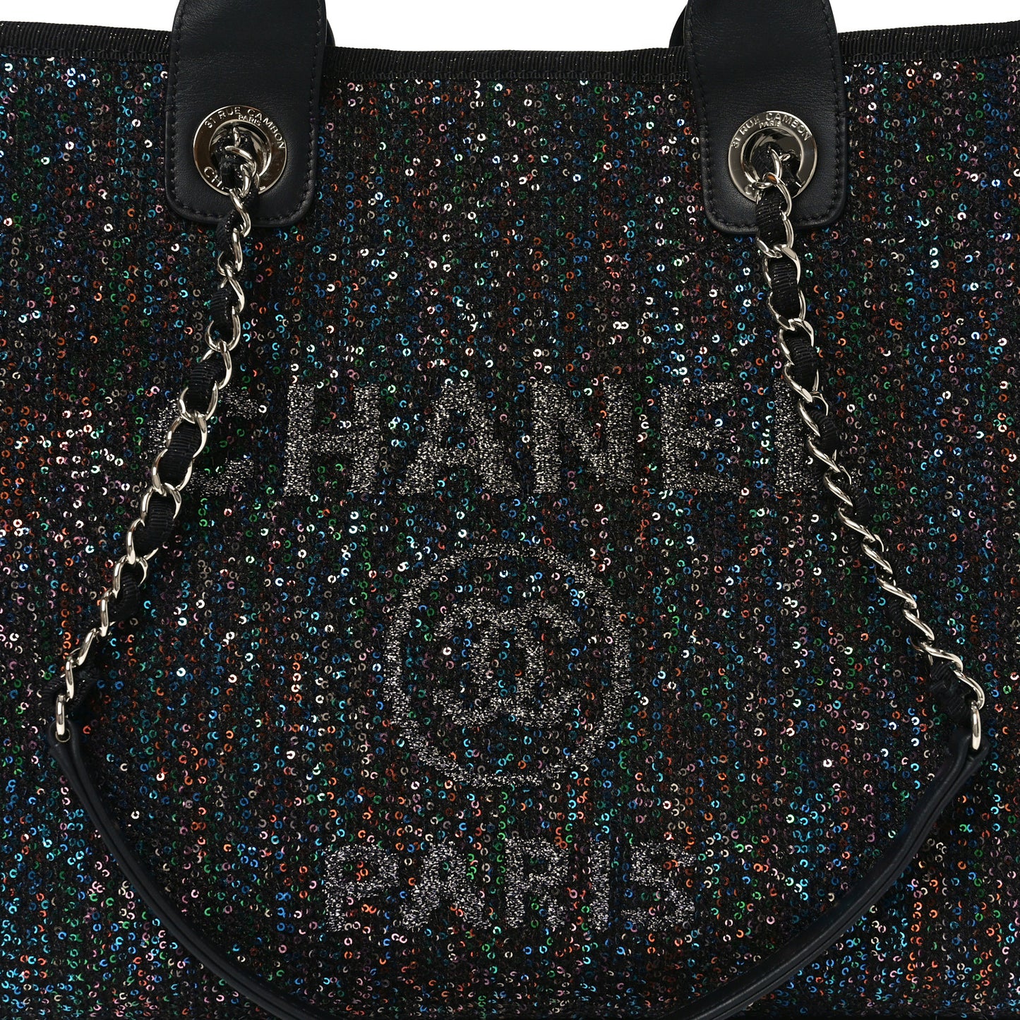Calfskin Sequin Small Deauville Tote Black