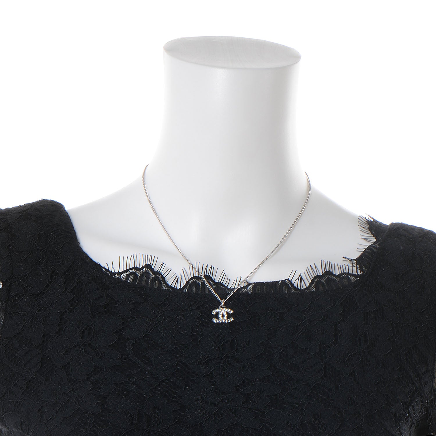Chanel Swarovski Crystal CC Necklace Silver 2 of 5