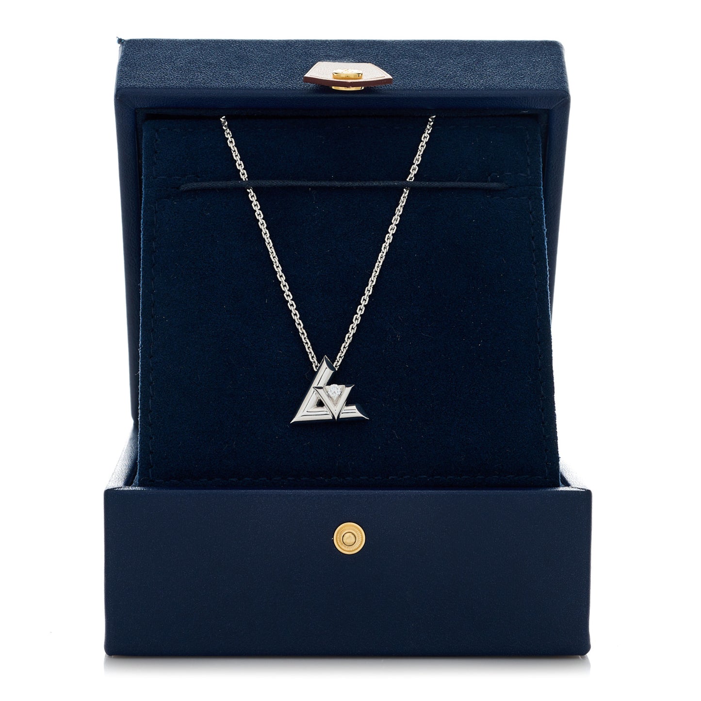 18K White Gold Diamond Large LV Volt One Pendant Necklace