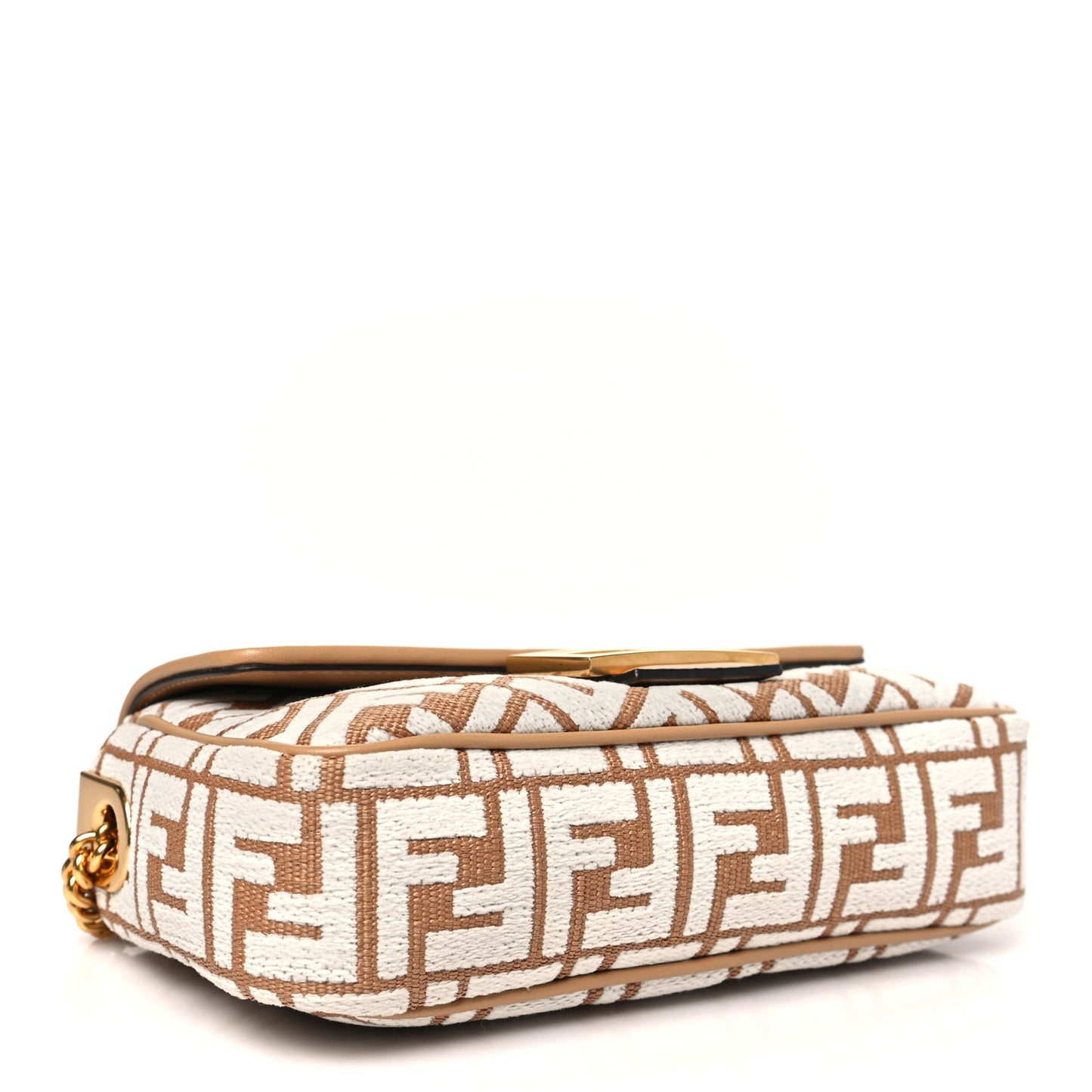 Raffia Chenille Vitello FF Midi Chain Baguette Naturale White