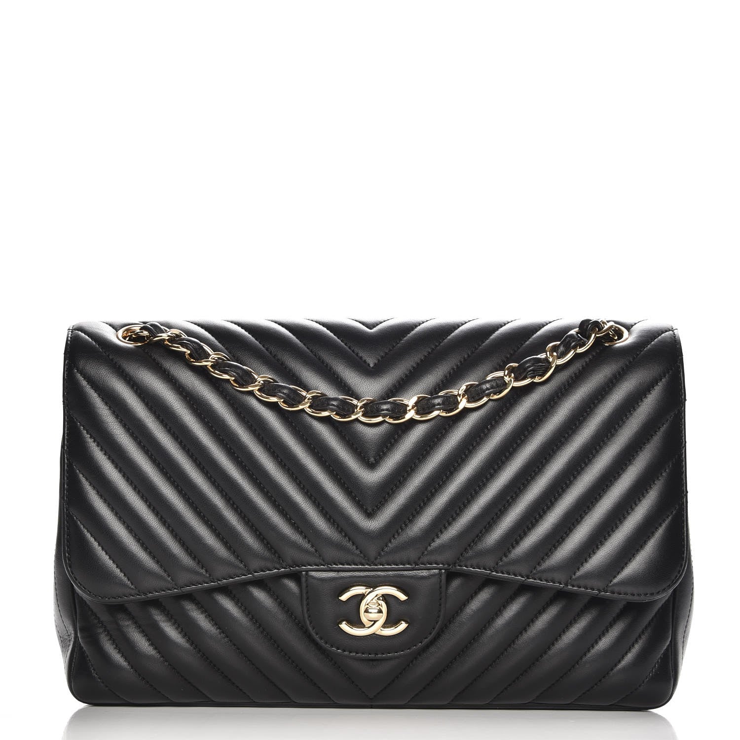 Chanel Lambskin Chevron Quilted Jumbo Double Flap Black 1 of 9