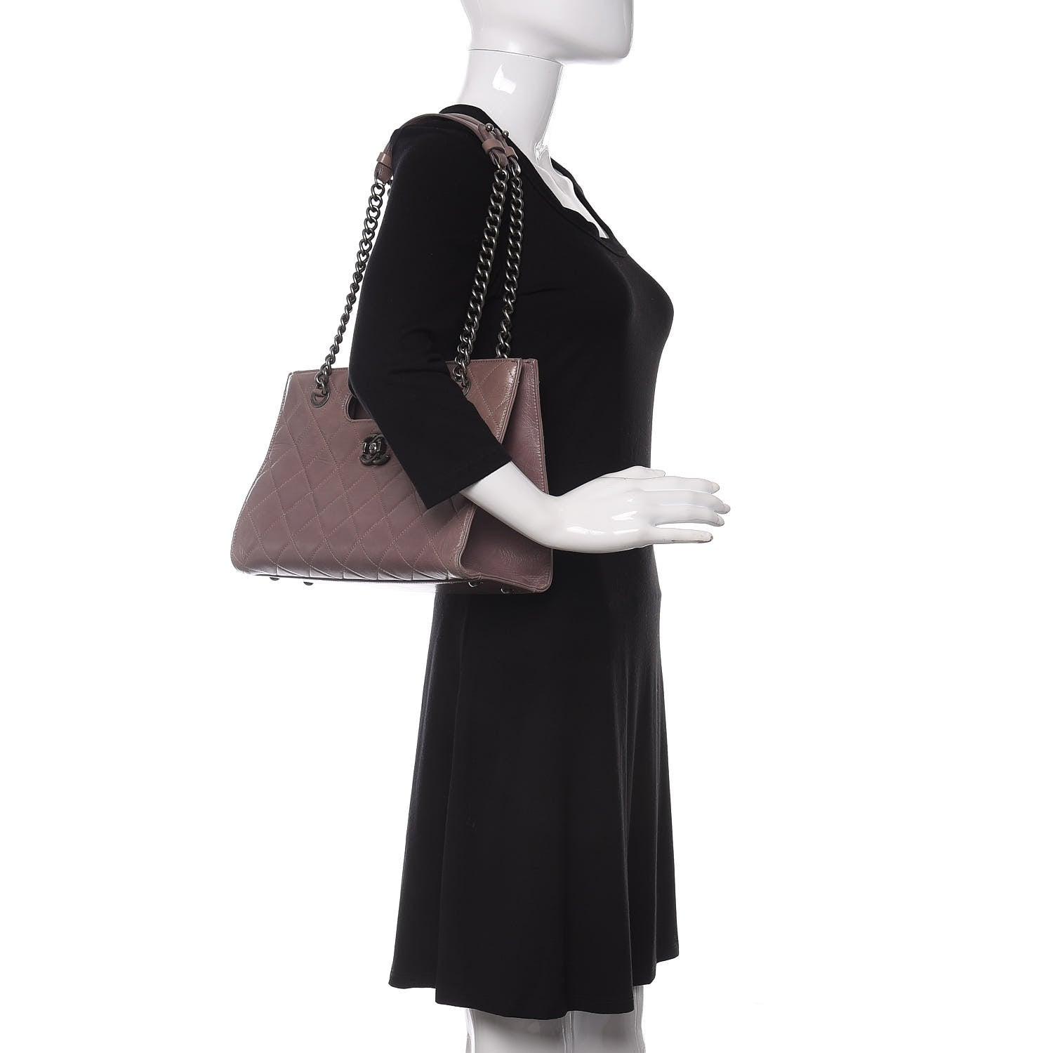 Chanel Glazed Calfskin Quilted Large Perfect Edge Shopping Tote Beige 2 of 12