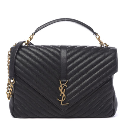 Saint Laurent Sheepskin Matelasse Chevron Monogram Large College Satchel Black 1 of 11