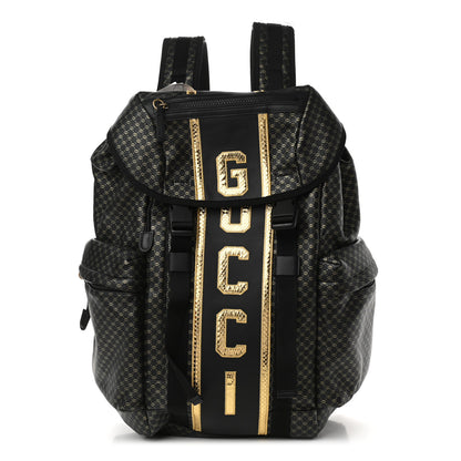 Gucci X DAPPER DAN Calfskin Laminated Ayers GG Micro Monogram Double Buckle Backpack Black Gold 1 of 9