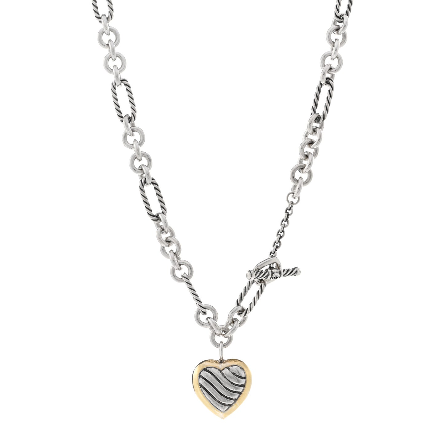 Sterling Silver 18K Yellow Gold Cable Heart Figaro Necklace