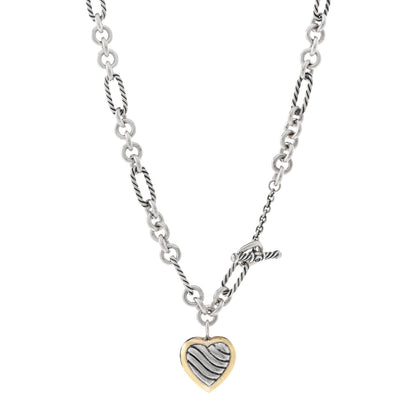 David Yurman Sterling Silver 18K Yellow Gold Cable Heart Figaro Necklace 1 of 6