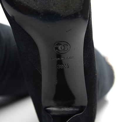 Chanel Suede Calfskin Chain Cap Toe Knee High Boots 39.5 Dark Navy 7 of 9
