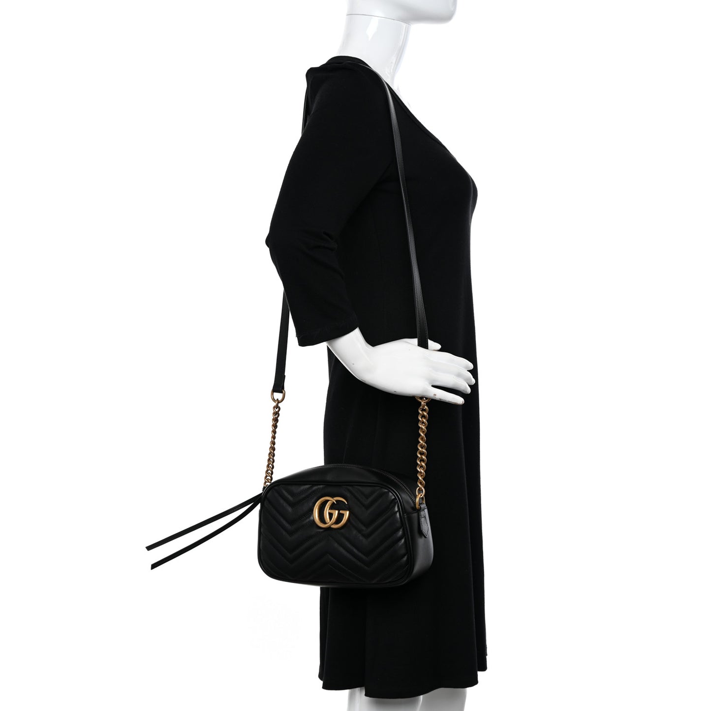 Calfskin Matelasse Small GG Marmont Chain Shoulder Bag Black