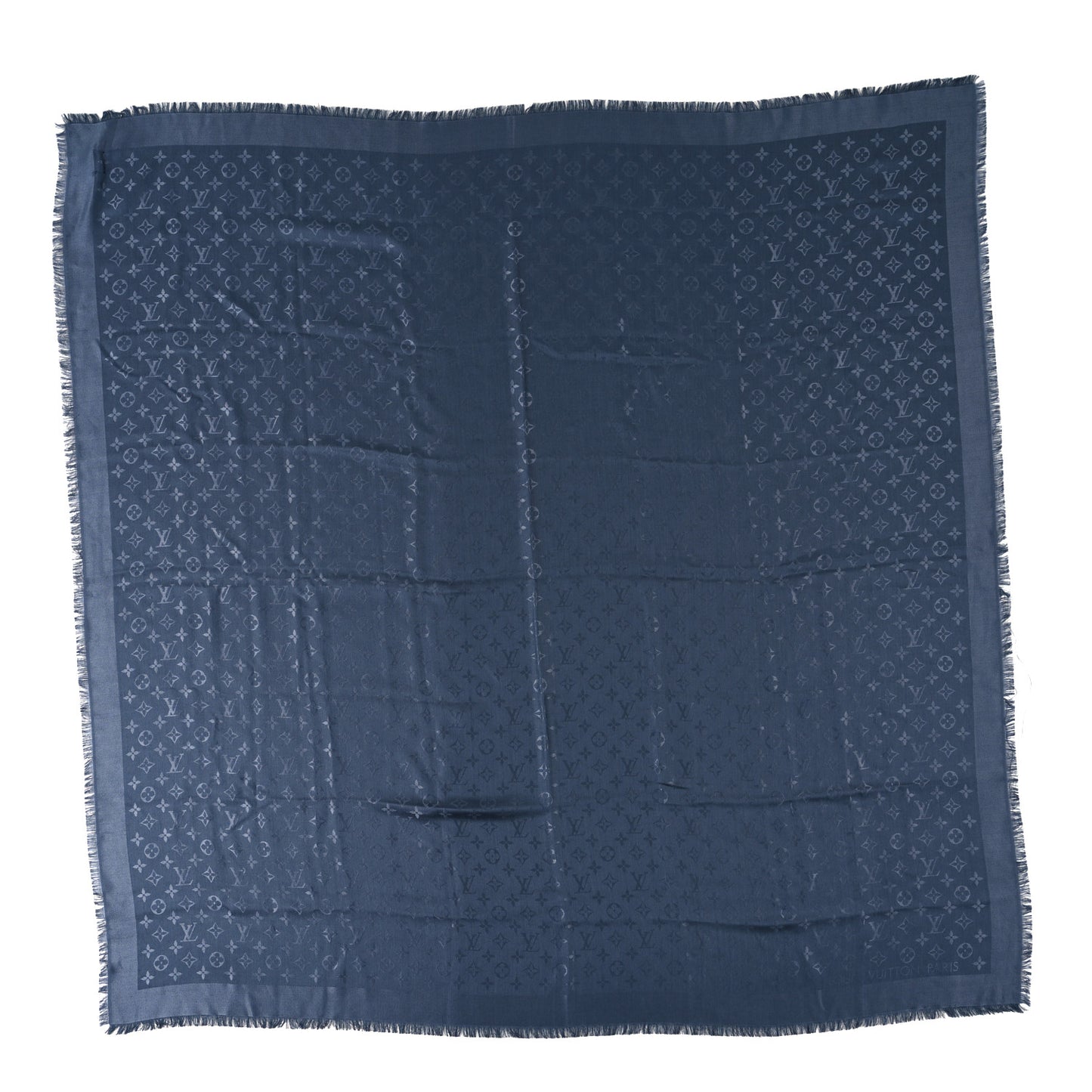 Monogram Silk Wool Shine Shawl Night Blue