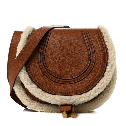 Chloe Calfskin Shearling Small Marcie Saddle Bag Bag Tan 1 of 7