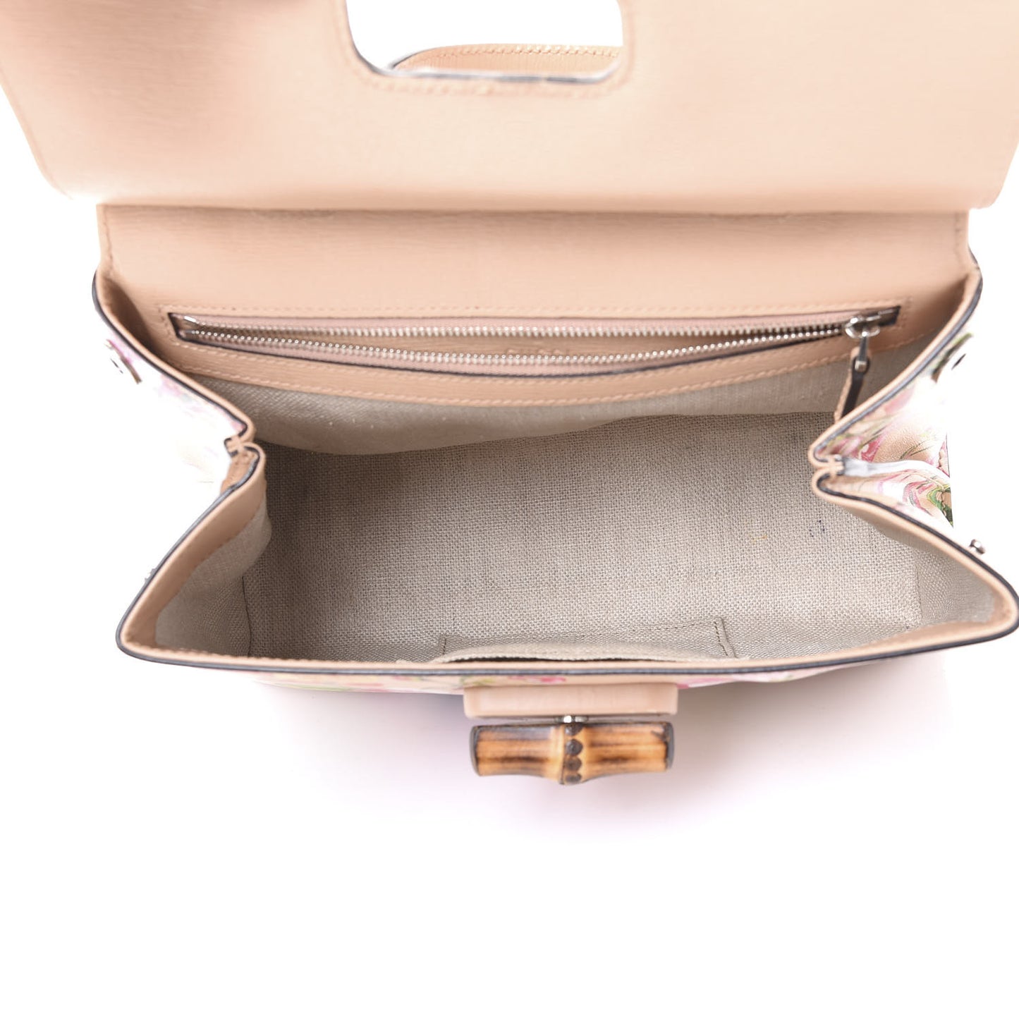 Shangai Calfskin Blooms Print Small Bamboo Daily Top Handle Bag Pink Apricot Multicolor
