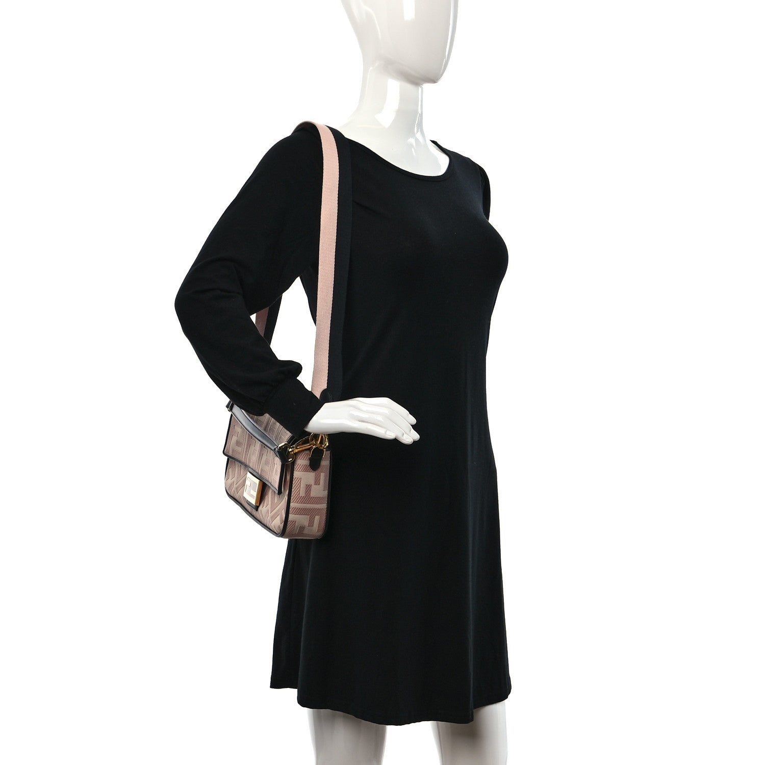Fendi Canvas Vitello King FF Embroidered Baguette Rosa Quarzo Black 2 of 8