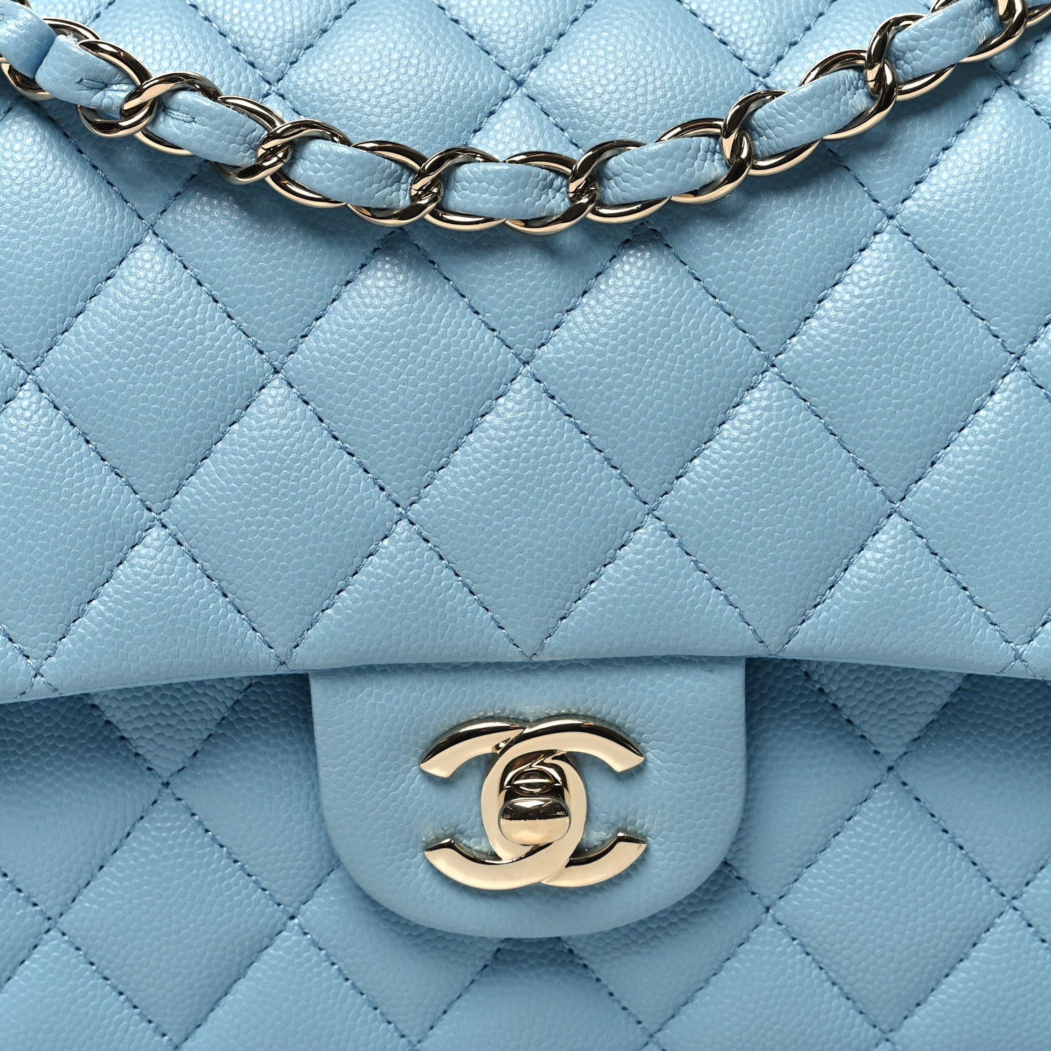 Chanel Caviar Quilted Medium Double Flap Light Blue 8 of 10