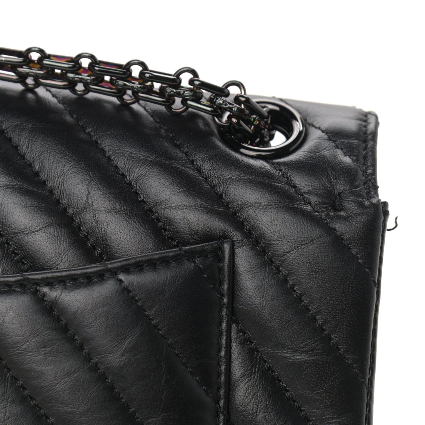 Aged Calfskin Chevron Quilted 2.55 Reissue Mini Flap So Black