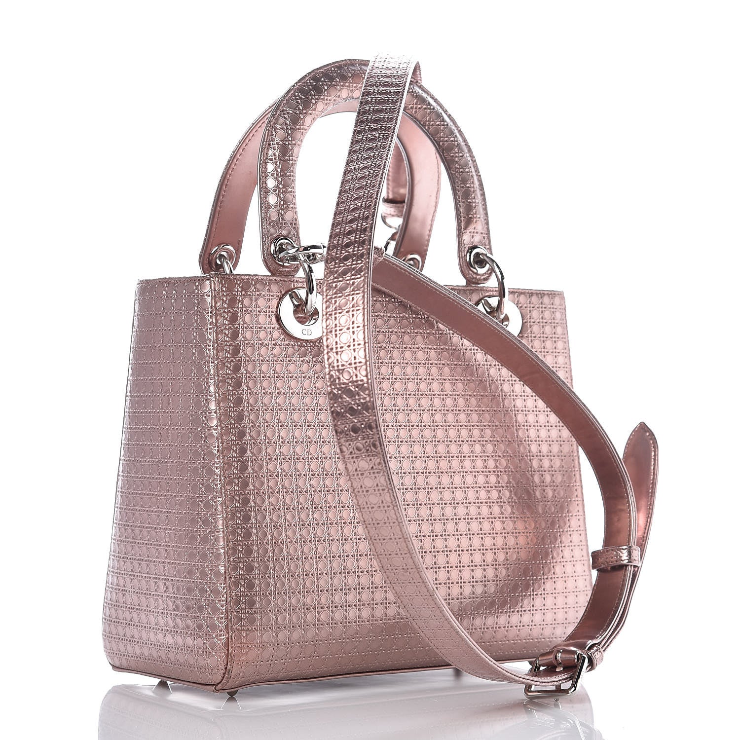 Christian Dior Metallic Patent Micro-Cannage Medium Lady Dior Pink 3 of 11