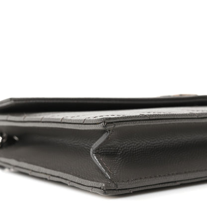 Saint Laurent Grain De Poudre Matelasse Chevron Monogram Envelope Chain Wallet Coal 7 of 9