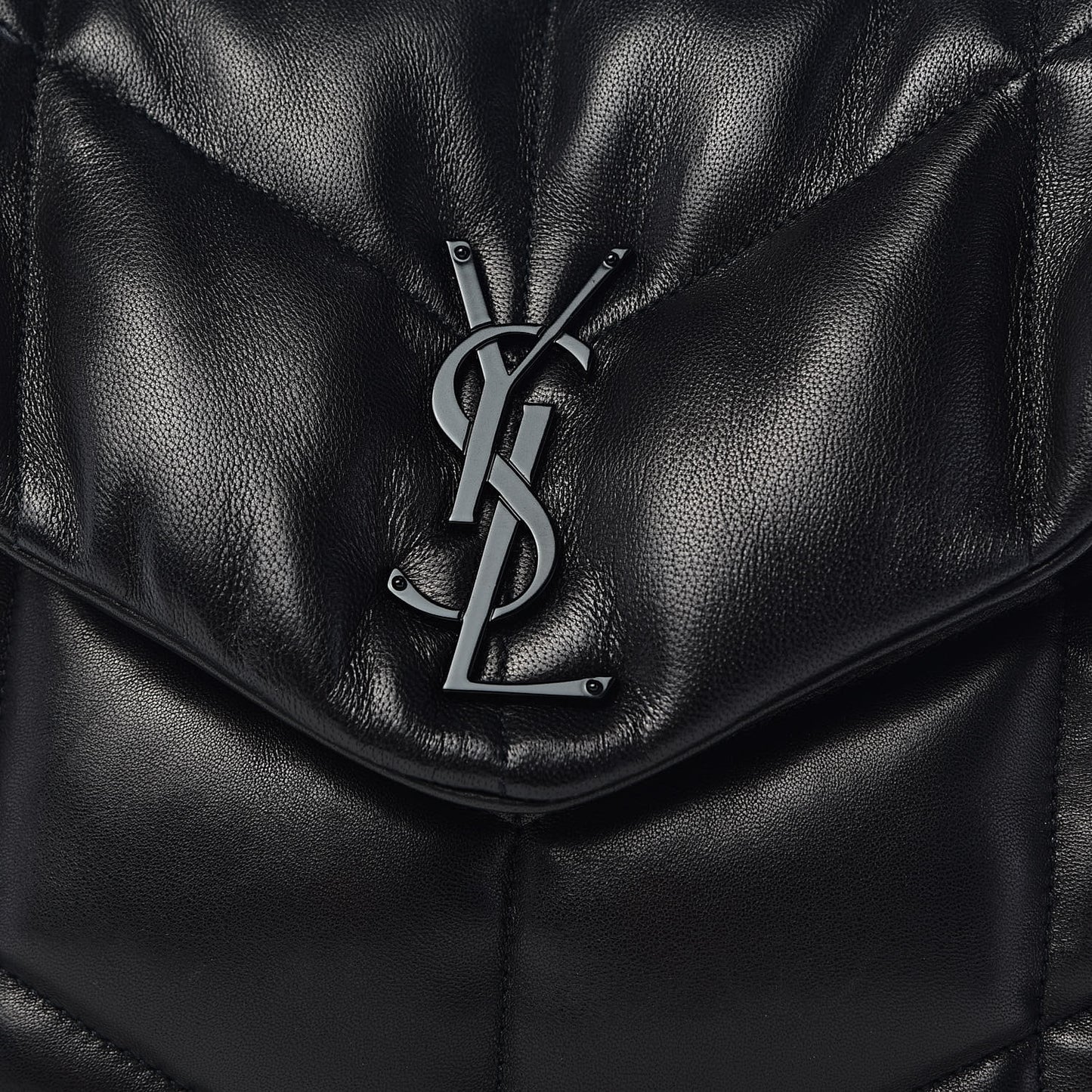 Lambskin Quilted Medium Loulou Puffer Monogram Chain Satchel Black
