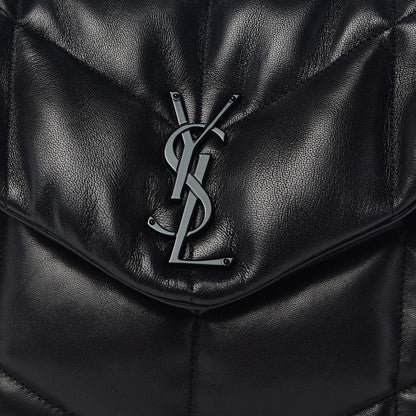 Saint Laurent Lambskin Quilted Medium Loulou Puffer Monogram Chain Satchel Black 10 of 11