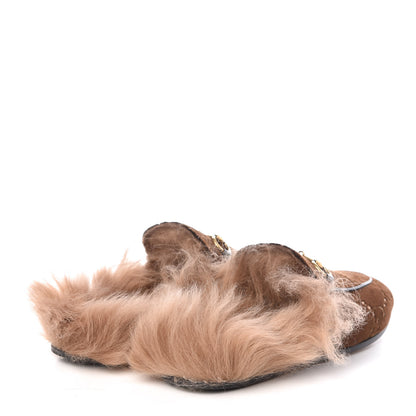 Gucci Velvet GG Monogram Fur Womens Princetown Slippers 35 Brown Black Natural 4 of 8