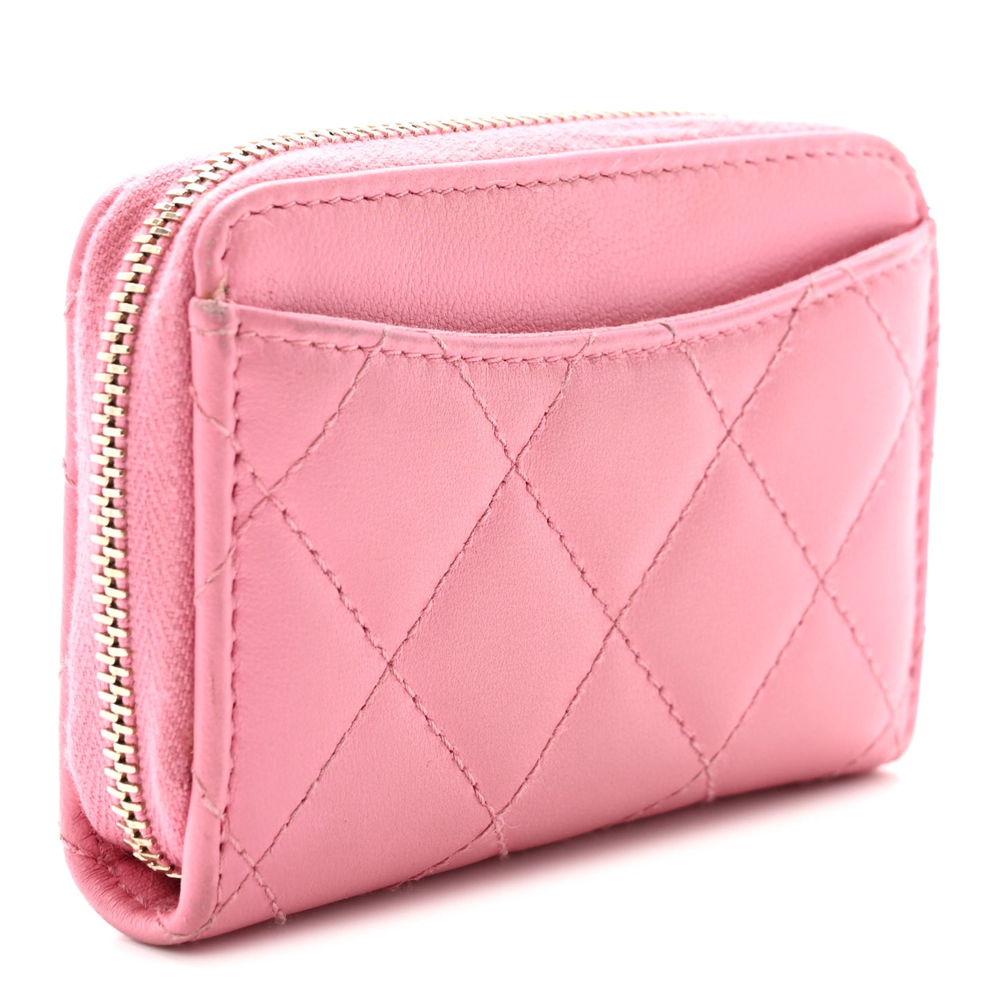 Lambskin Quilted Zip Coin Purse Pink
