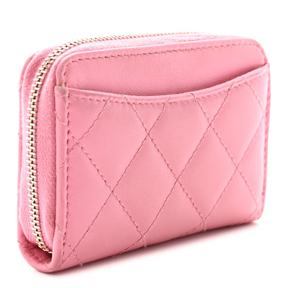 Chanel Lambskin Quilted Zip Coin Purse Pink 3 of 8