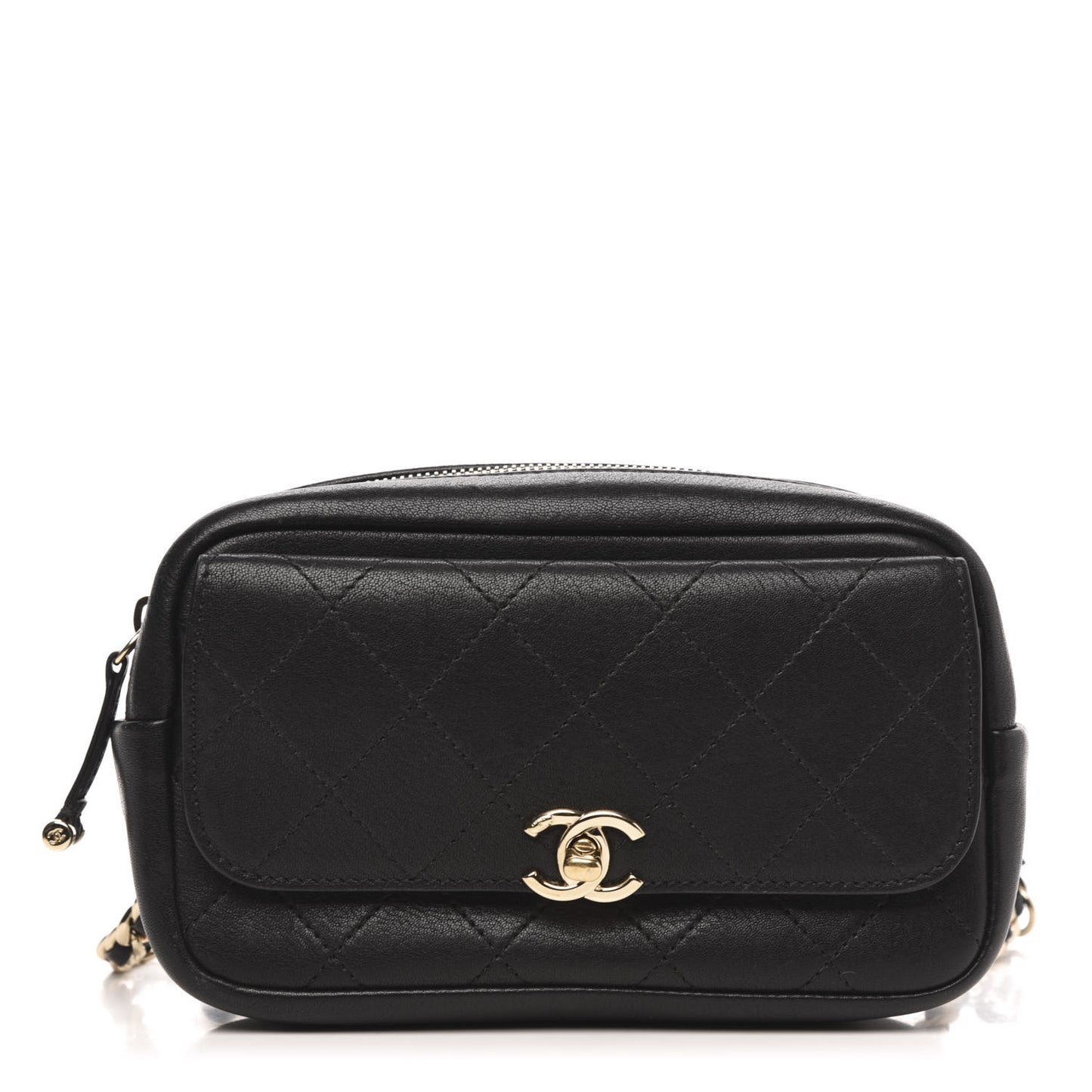 Calfskin Stitched Casual Trip Waist Bag Black