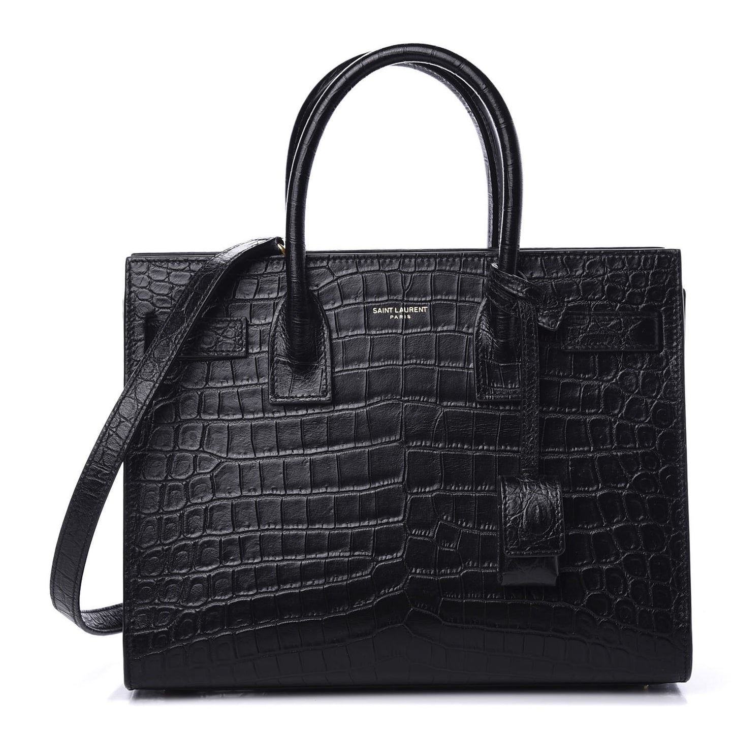 Calfskin Crocodile Embossed Baby Sac De Jour Black