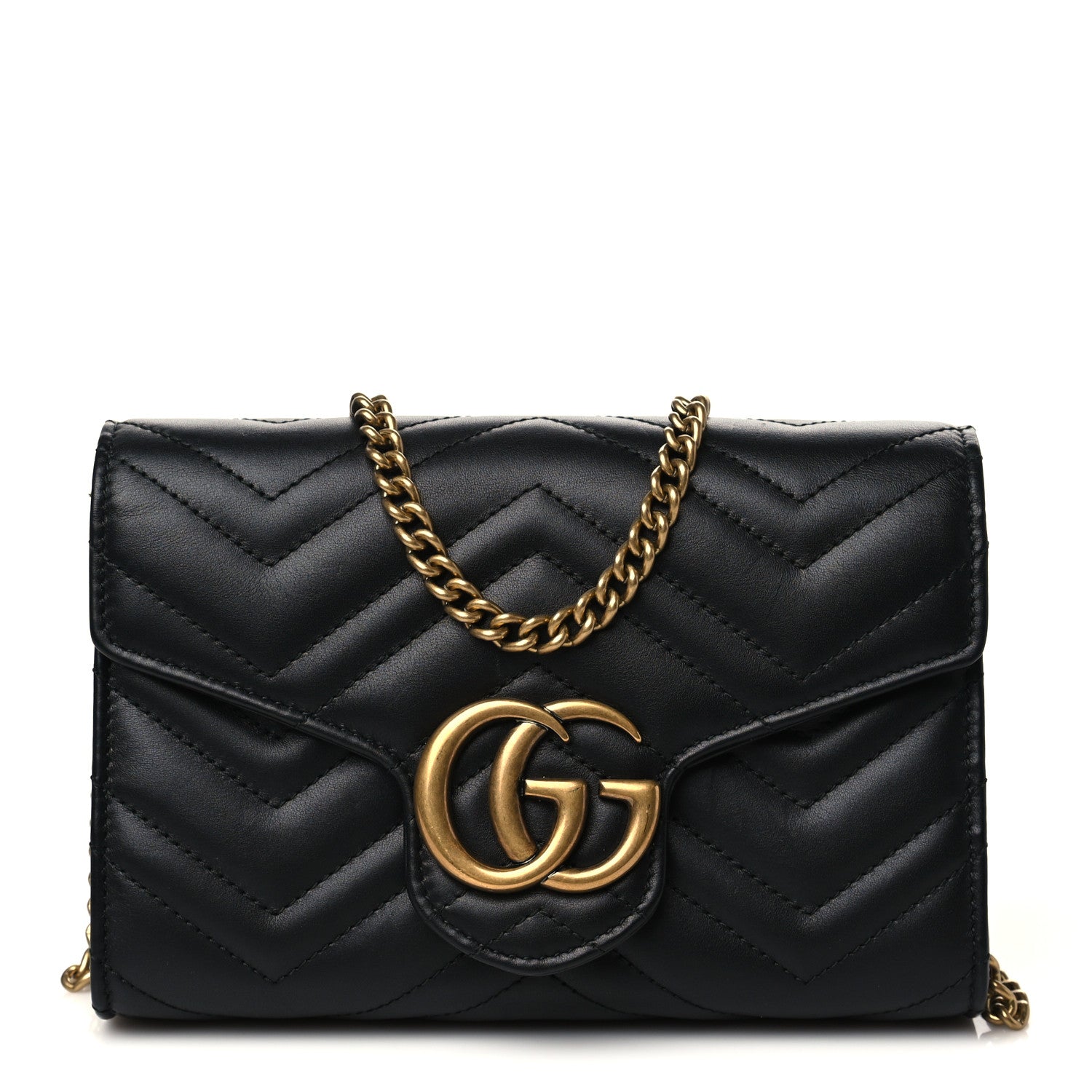 Gucci Calfskin Matelasse GG Marmont Chain Wallet Black 1 of 6