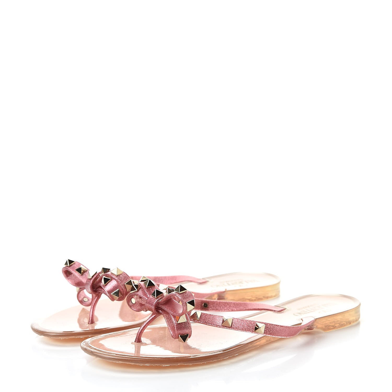Valentino Garavani PVC Jelly Glitter Rockstud Bow Thong Sandals 40 Pink 3 of 7