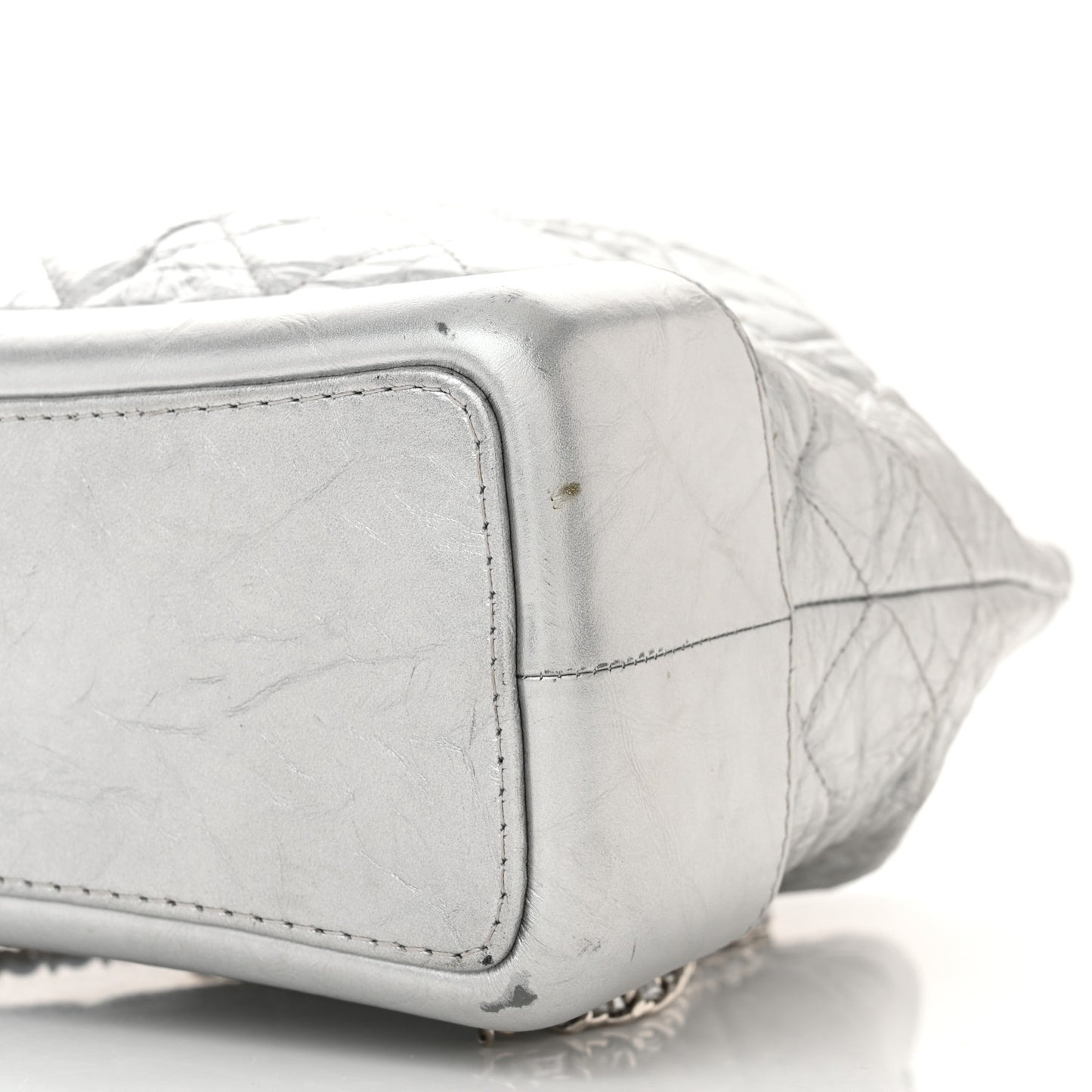 Metallic Crumpled Calfskin Quilted Small Gabrielle Backpack Silver
