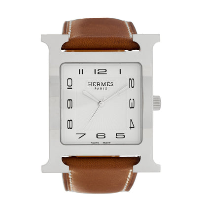 Hermes Stainless Steel Barenia 30.5mm Heure H Hour Quartz Watch Fauve 1 of 4