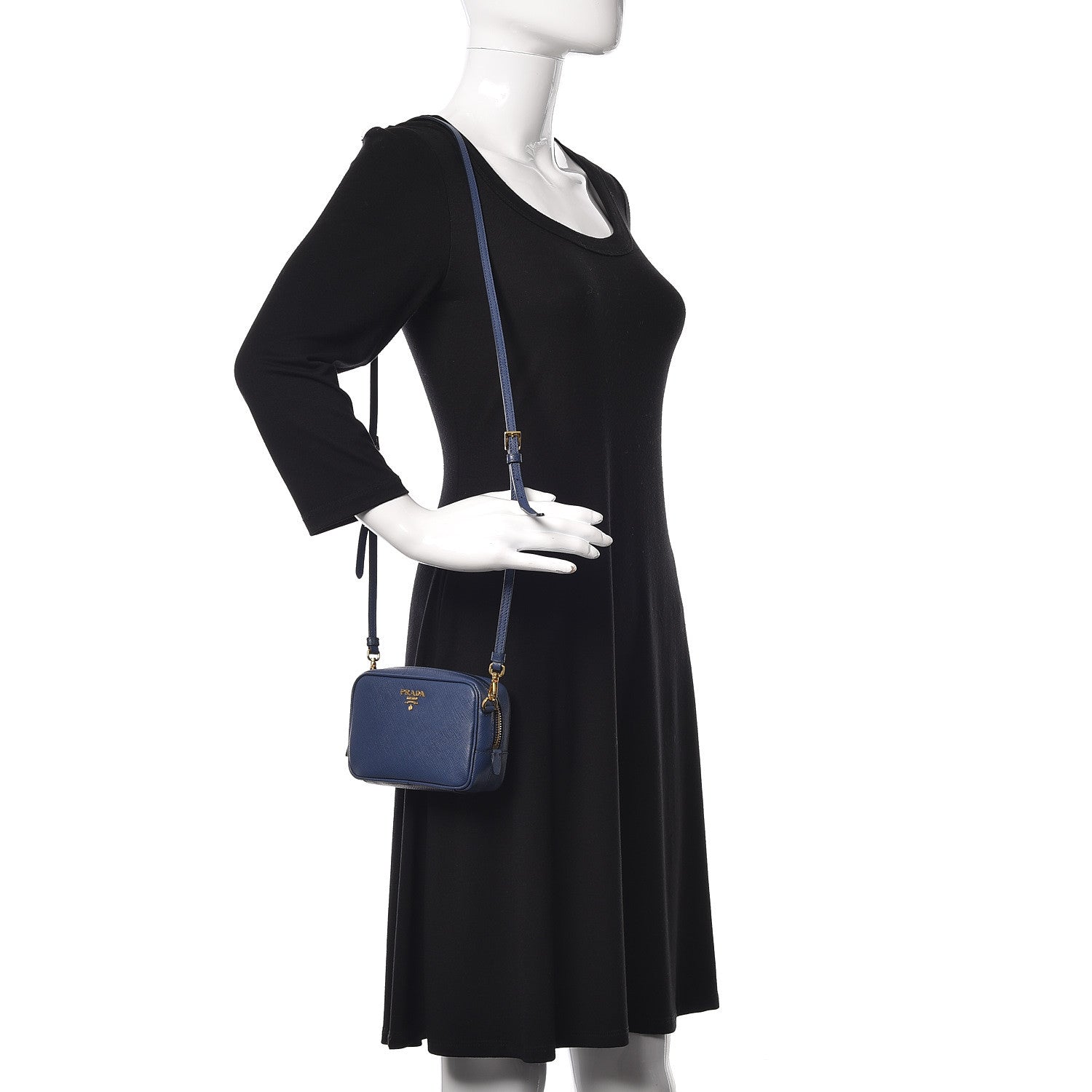 Prada Saffiano Mini Camera Crossbody Bag Bleuette 2 of 7
