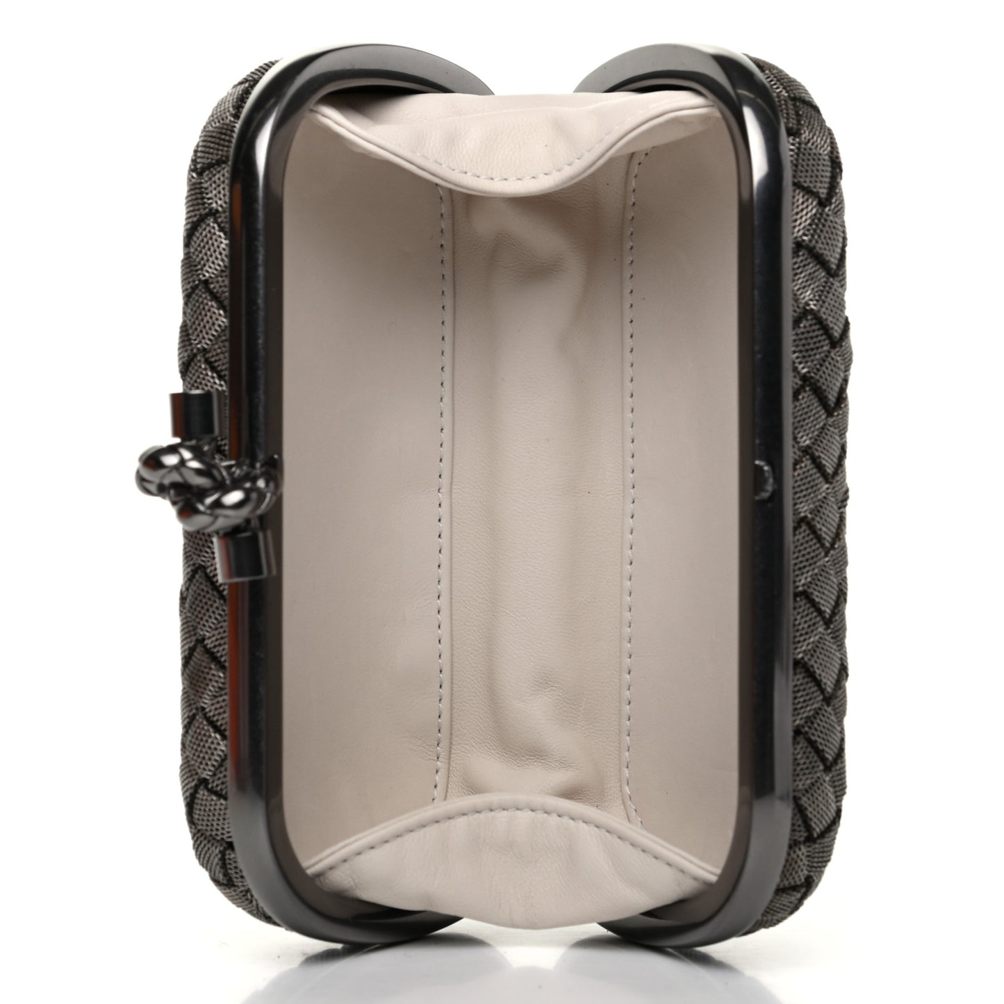 Metal Intrecciato Mesh Woven Knot Clutch in Argento