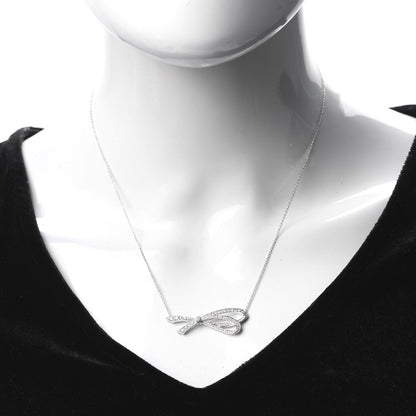 Tiffany 18K White Gold Diamond Bow Pave Pendant Necklace 2 of 6