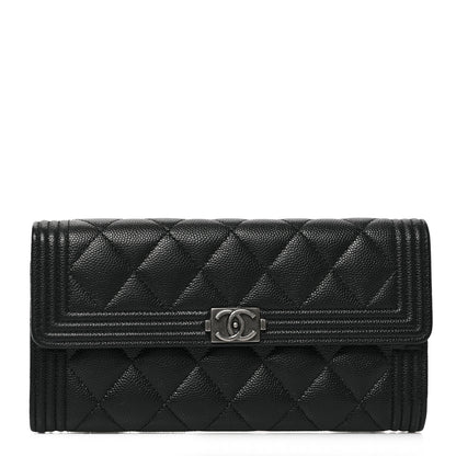 Chanel Caviar Quilted Large Boy Gusset Flap Wallet Black 1 of 7