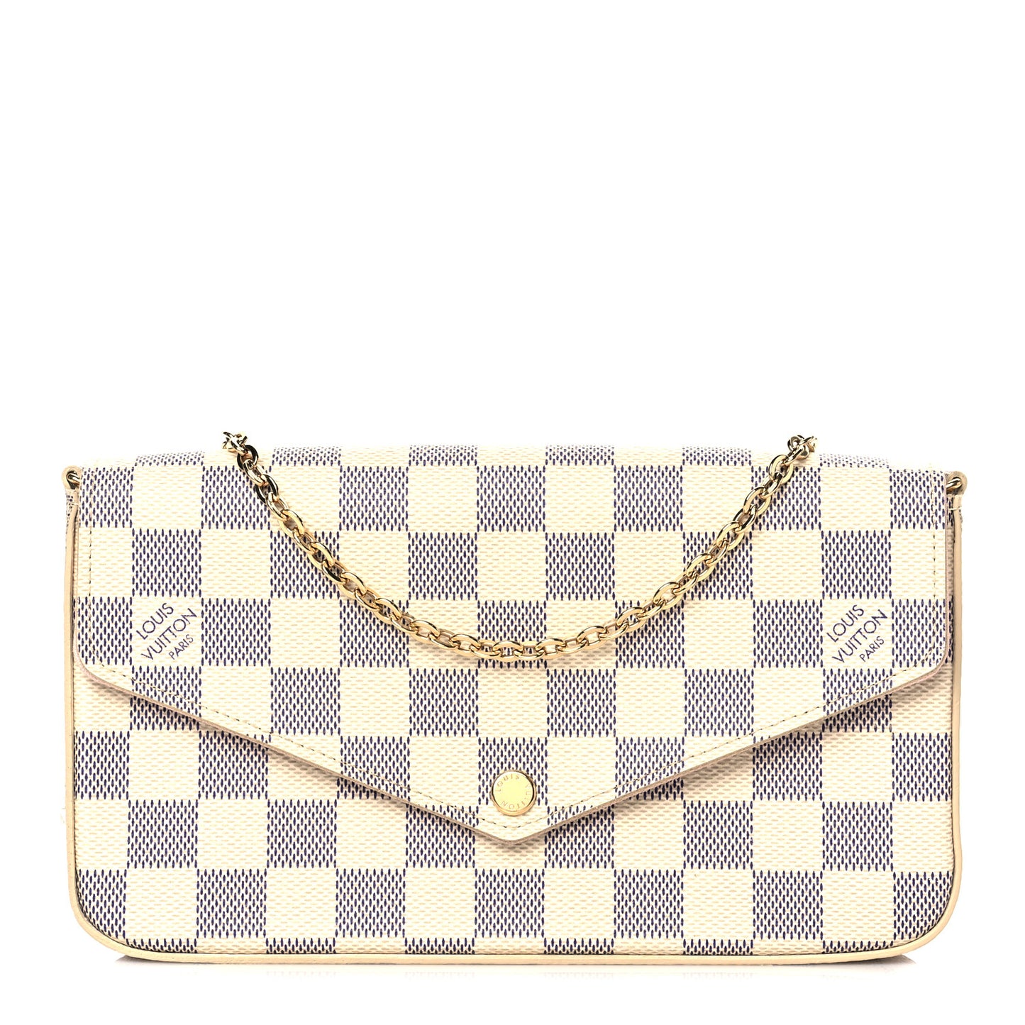 Damier Azur Pochette Felicie Chain Wallet Rose Ballerine