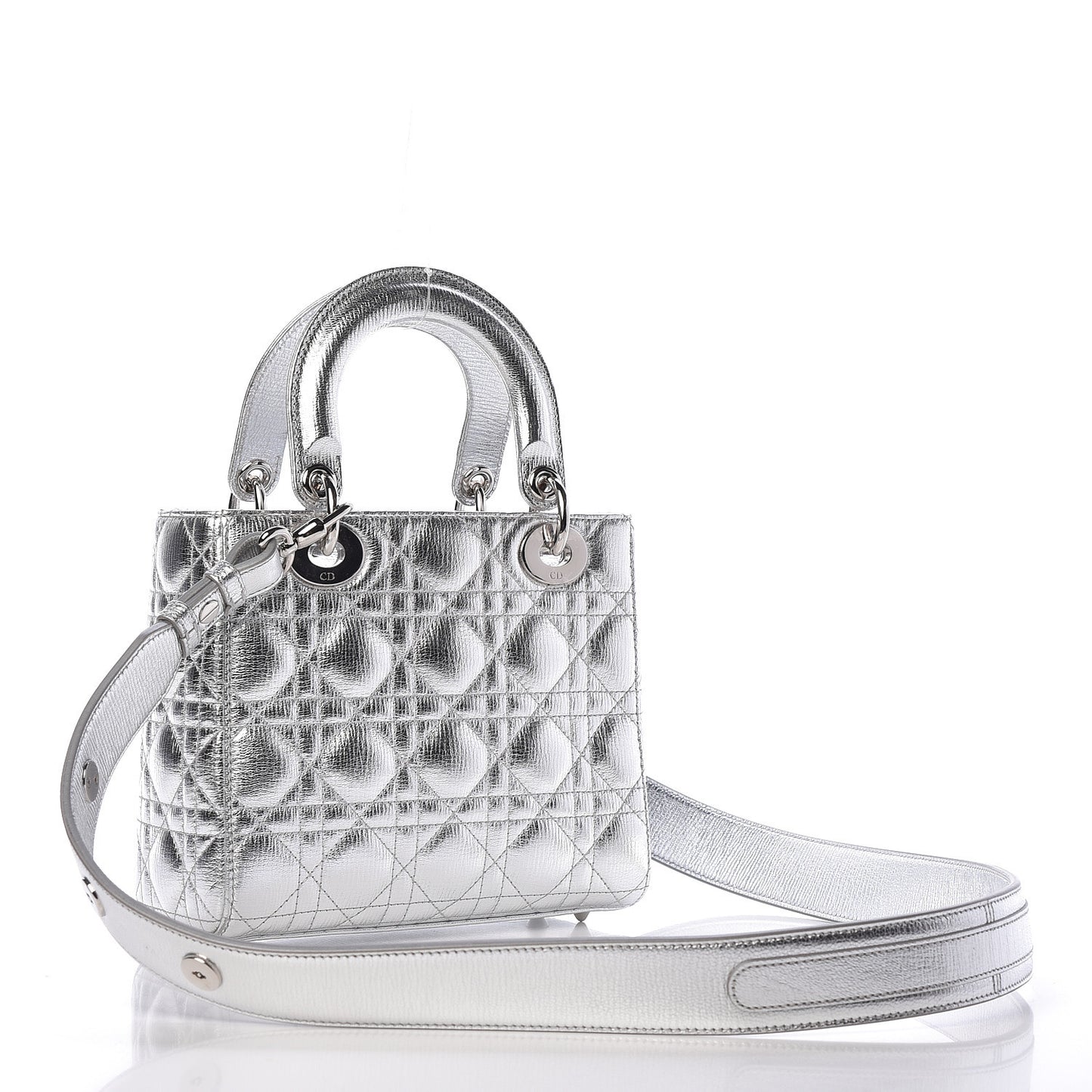Metallic Grained Calfskin Cannage Small Lucky Badges My Lady Dior Silver